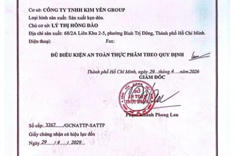 CTY TNHH Kim Yến GROUP đạt chuẩn VS ATTP